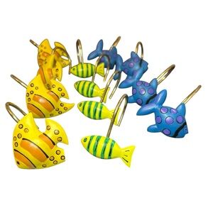 Set Of 12 Tropical Fish Shower Curtain Hooks Ocean Beach Sea Nautical‎ Bathroom